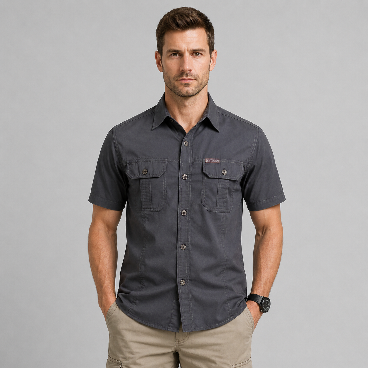 Men's Military Short Sleeve Shirt – Premium Cotton Utility Design