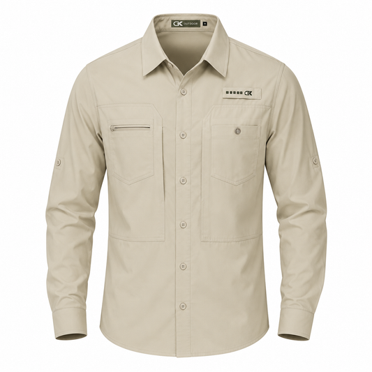 Men's UPF 50+ Outdoor Long Sleeve Shirt – Lightweight Breathable Sun Protection with Utility Pockets