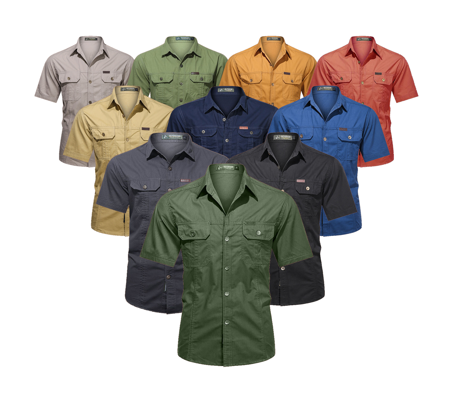 Ten available shirt colours arranged in a symmetrical pyramid