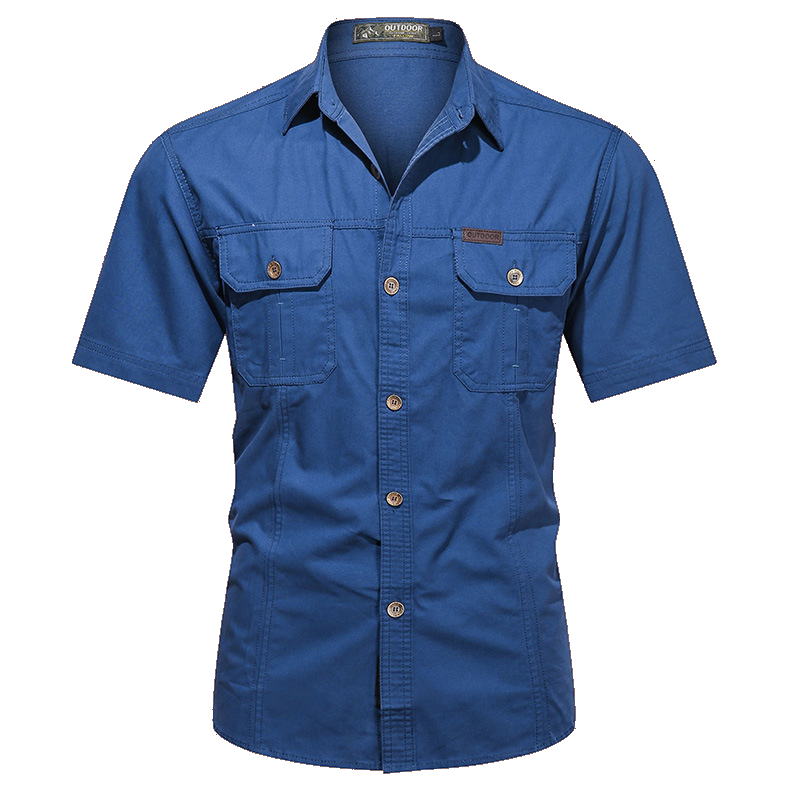 Men's military short sleeve shirt in Denim Blue, front view on white background