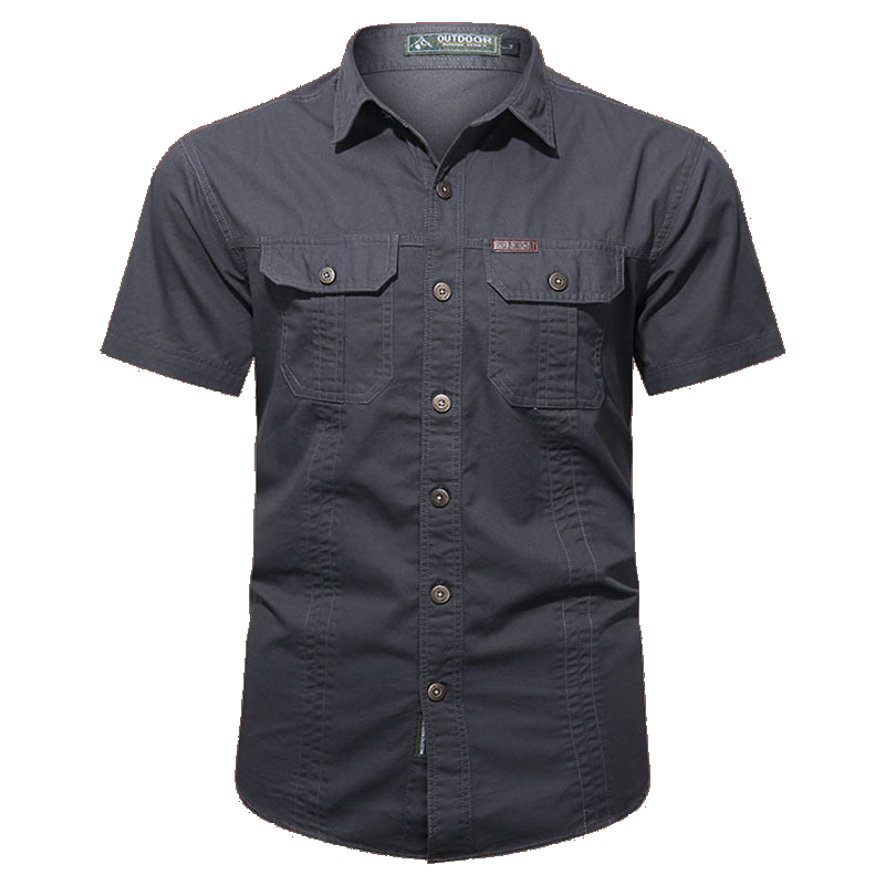 Men's military short sleeve shirt in Grey, front view on white background