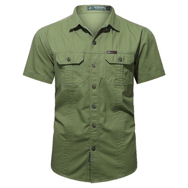 Men's military short sleeve shirt in Light Green, front view on white background