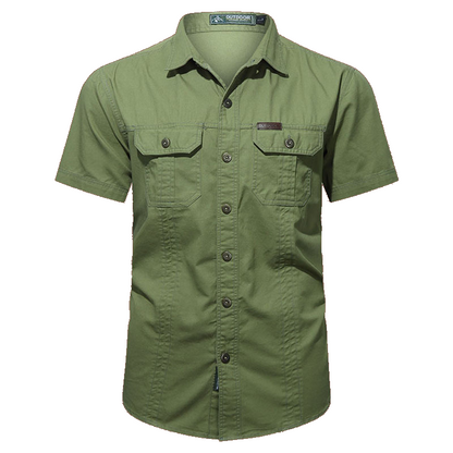 Men's military short sleeve shirt in Light Green, front view on white background