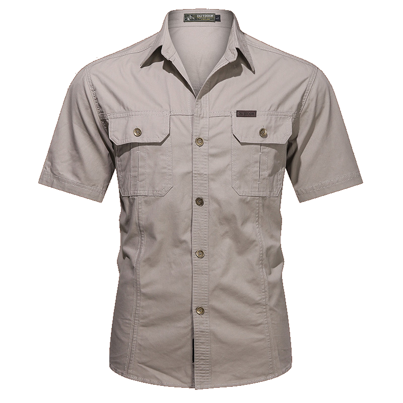 Men's military short sleeve shirt in Rice White, front view on white background