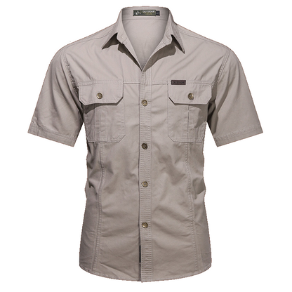 Men's military short sleeve shirt in Rice White, front view on white background