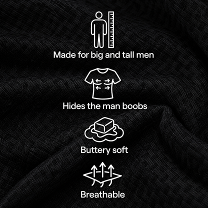 Omni Polo benefits: made for big and tall men, hides the man boobs, buttery soft and breathable