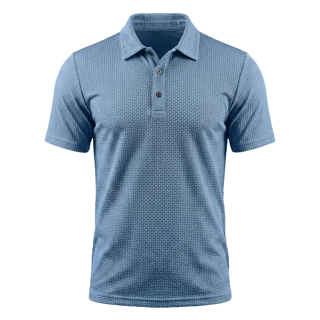 Omni textured polo shirt in Coastal Blue