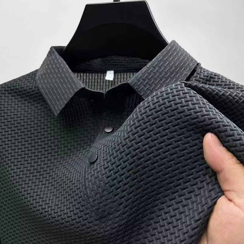Omni textured polo shirts on hangers