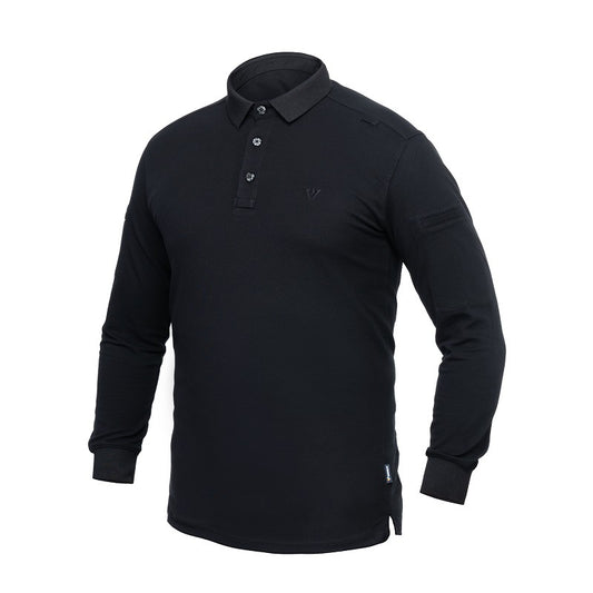 Black long-sleeve tactical polo shirt