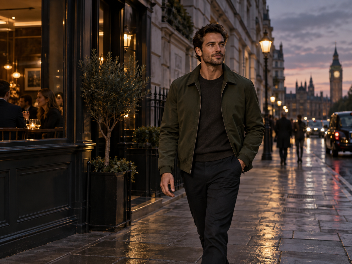 Man in relaxed contemporary menswear outdoors